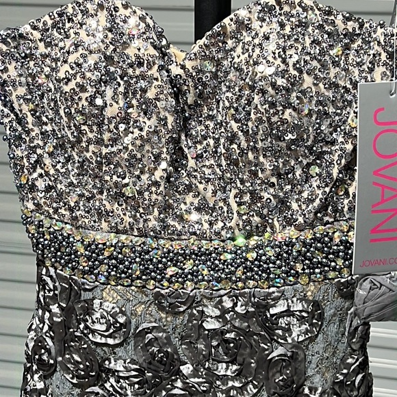 Elegant Jovani style 2184. Color is Dark Grey. Size 2. - Picture 6 of 8